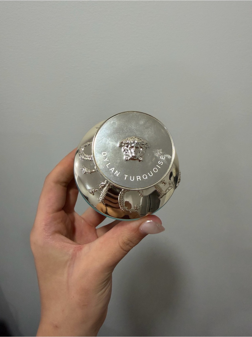 Versace Silver Medusa Compact with Turquoise Accent - Picture 2 of 2